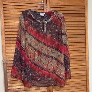 New!! Bohemian Red and Brown Blouse